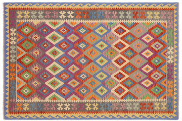 Flat Weave Kilim, Antique, Navaho, Vintage, Handmade, Geometric Kilim Rust Gray Hand-Woven Rectangle 100% Wool Area Rug 7 x 10